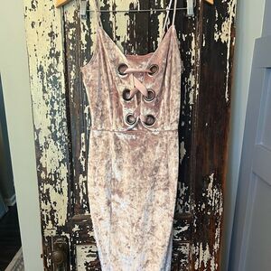 NWOT Project Runway XS Crushed Pink Velvet Sleeveless Lace Up Dress Mini Strappy